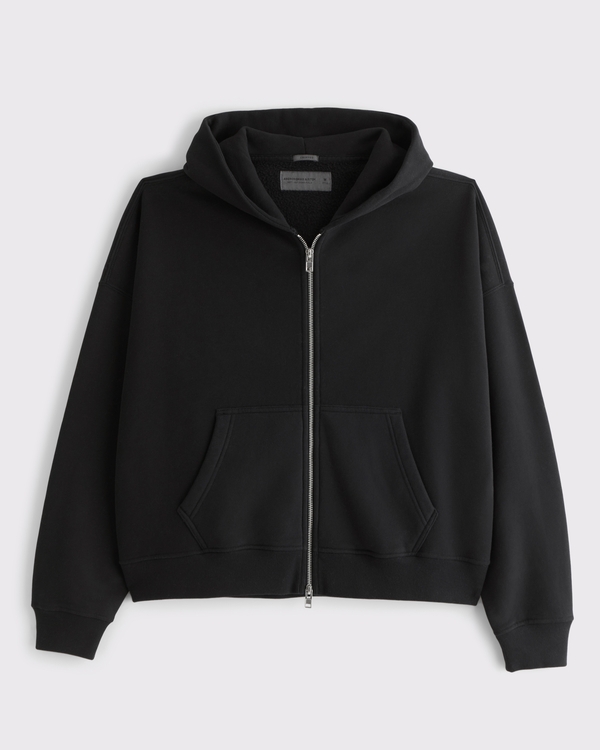 Essential Cropped Full-Zip Hoodie, Black view 1