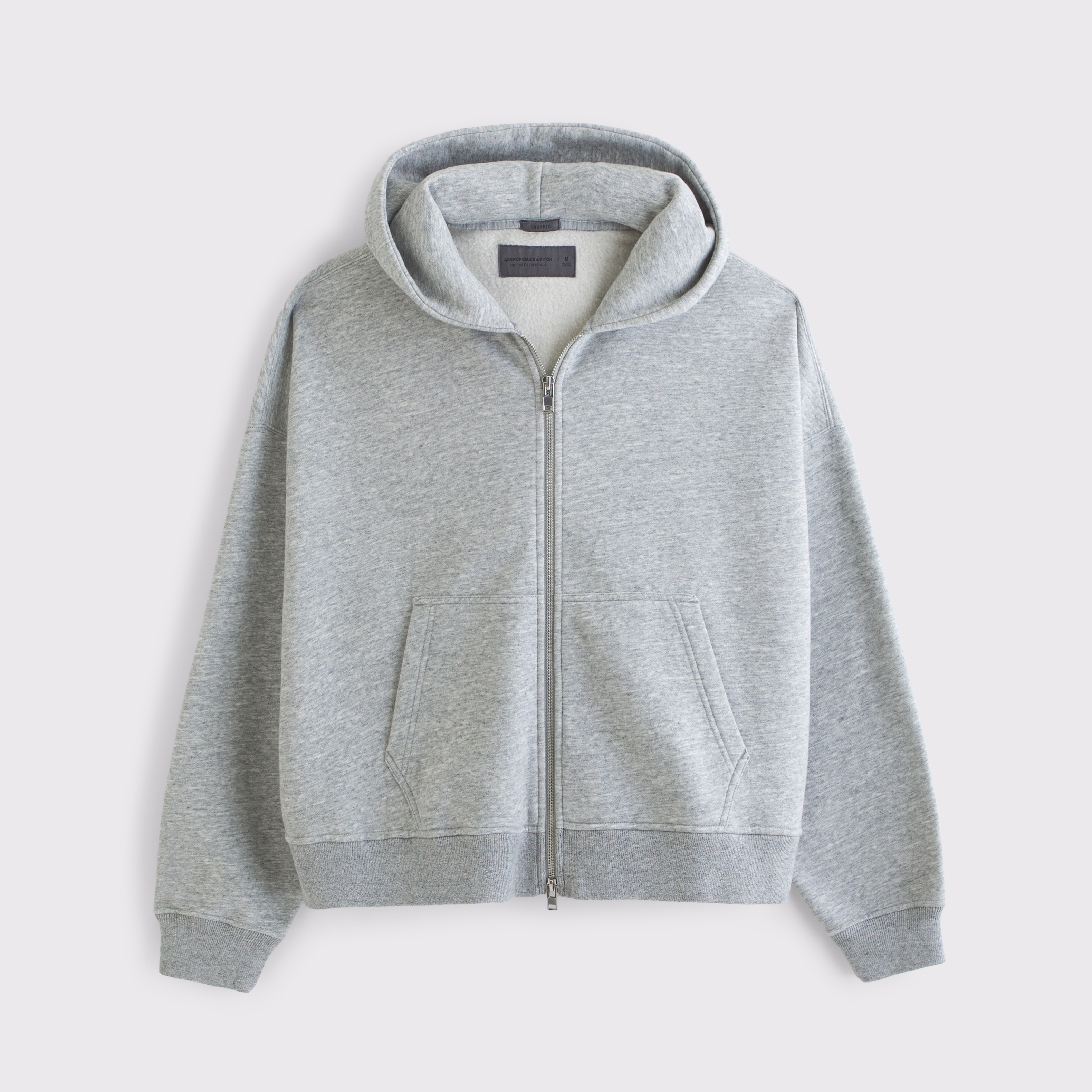 Abercrombie & Fitch Essential Cropped Full-zip Hoodie In Gray