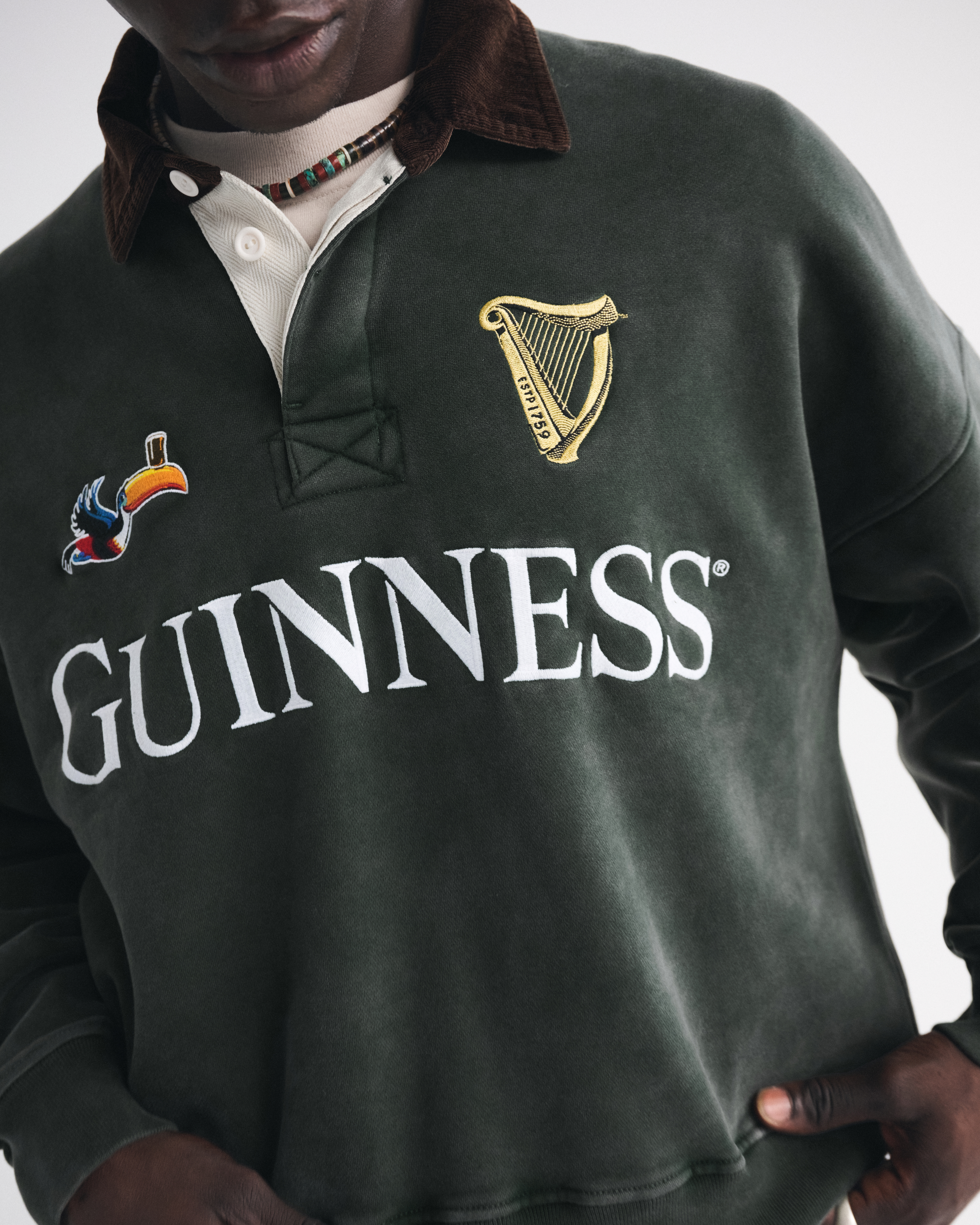 Abercrombie & Fitch Guinness Rugby Polo Sweatshirt In Green