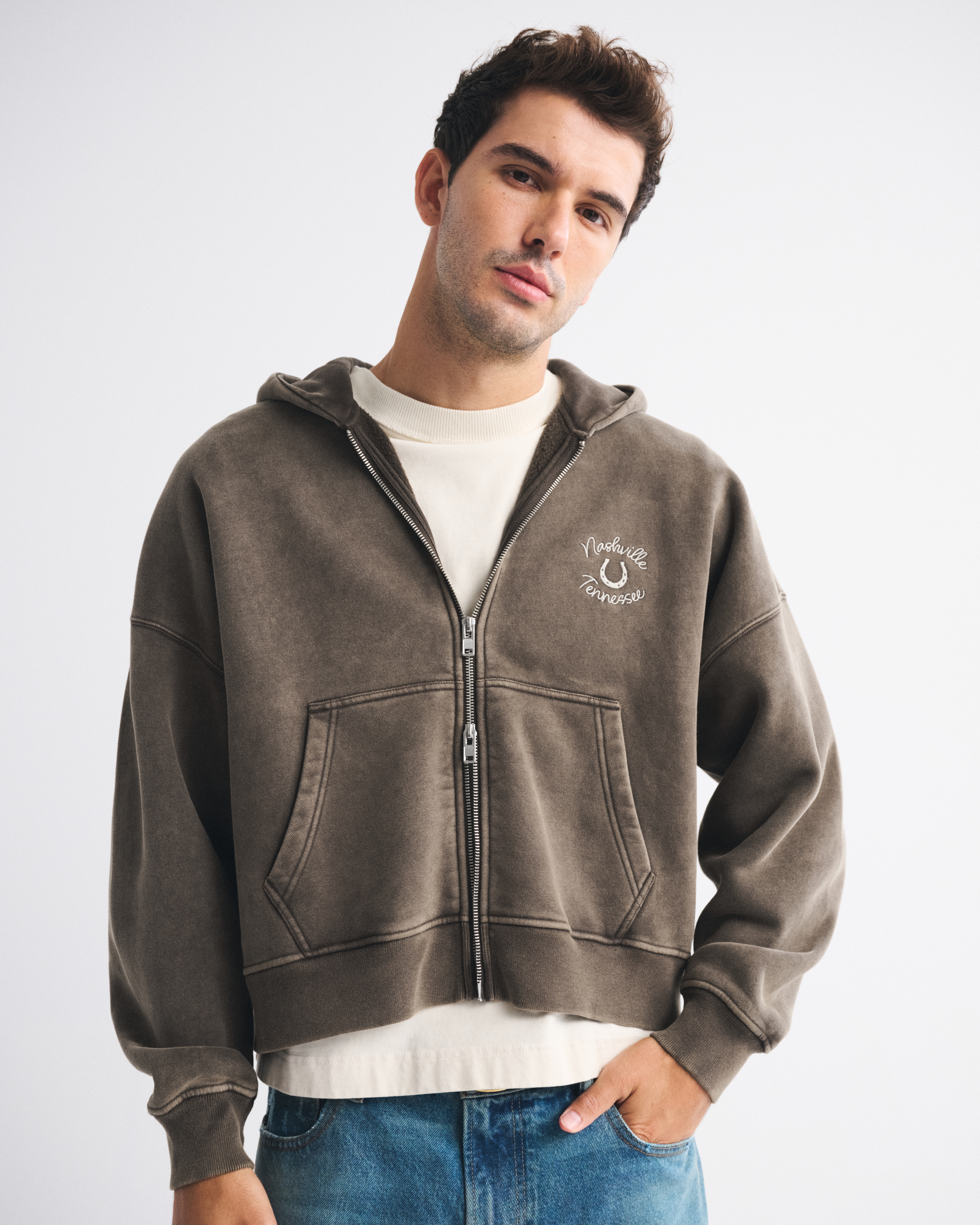 Abercrombie & Fitch Cowboy Full-zip Hoodie In Brown