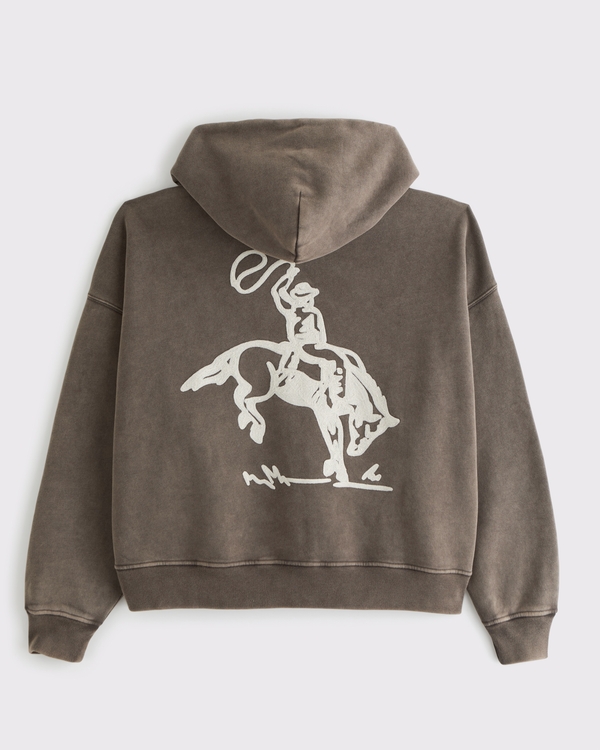 Cowboy Cropped Full-Zip Hoodie, Brown Wash view 1