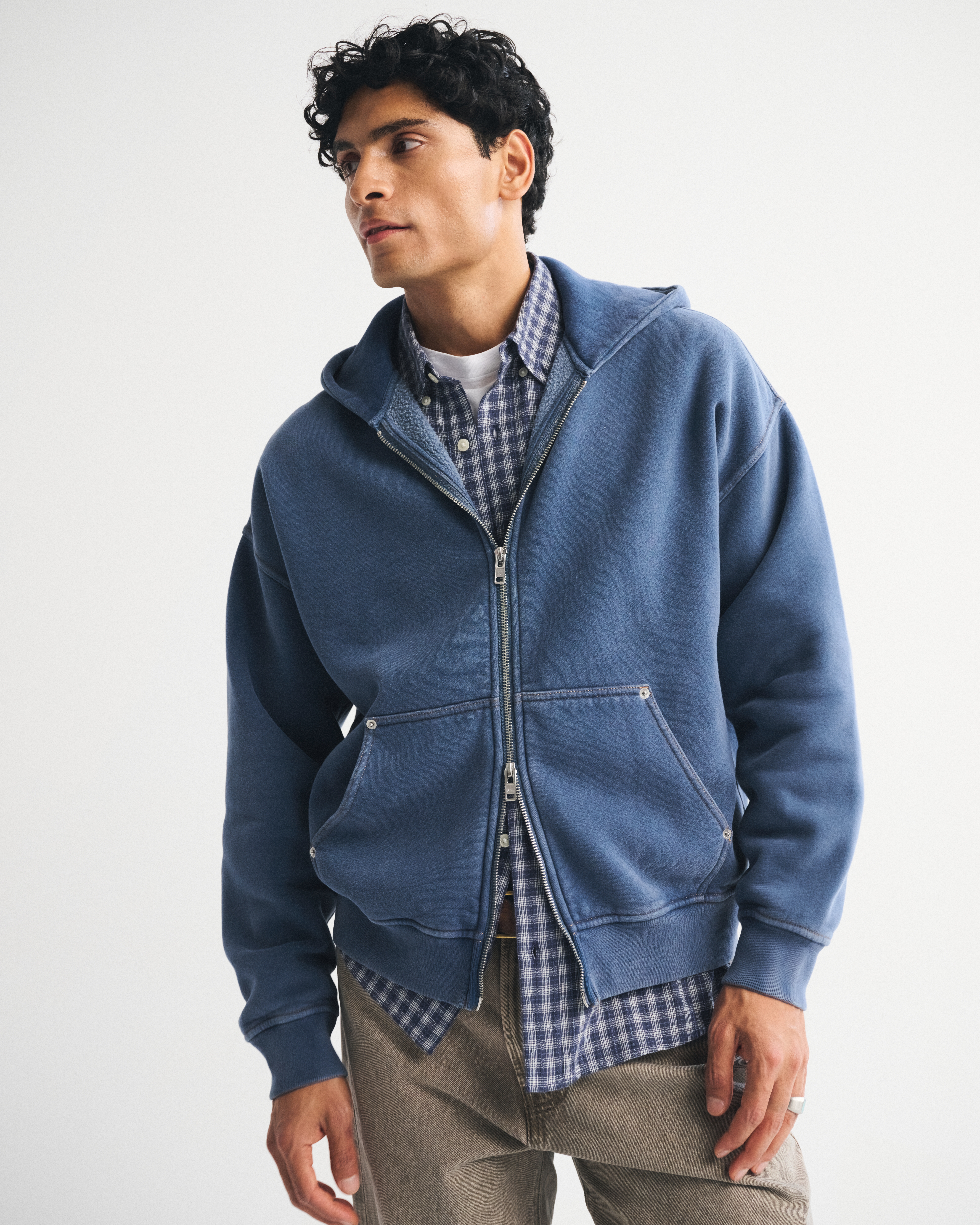 Abercrombie & Fitch Essential Full-zip Hoodie In Blue