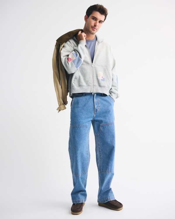 Essential Cropped Full-Zip Hoodie, Light Heather Gray view 2
