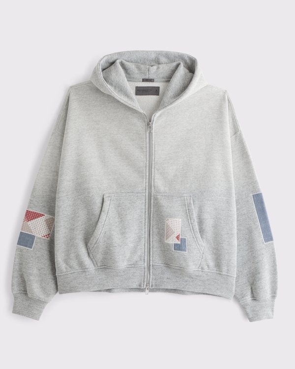 クロップド エッセンシャル フルジップ フーディー, Light Grey Flat view 1