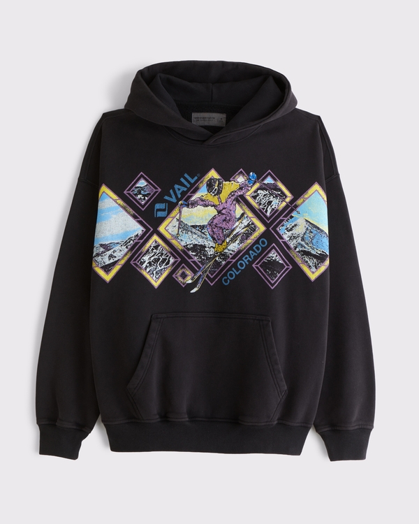 Vail Graphic Popover Hoodie, Black view 1