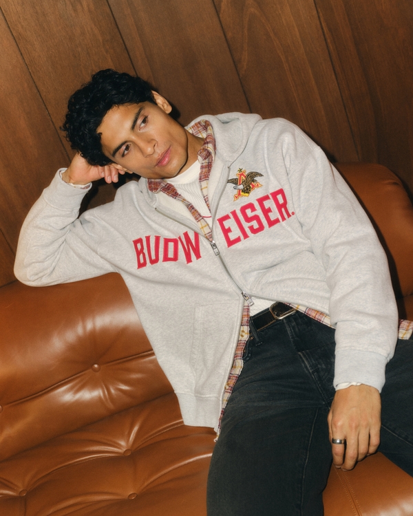 Budweiser Full-Zip Hoodie, Light Heather Gray view 1