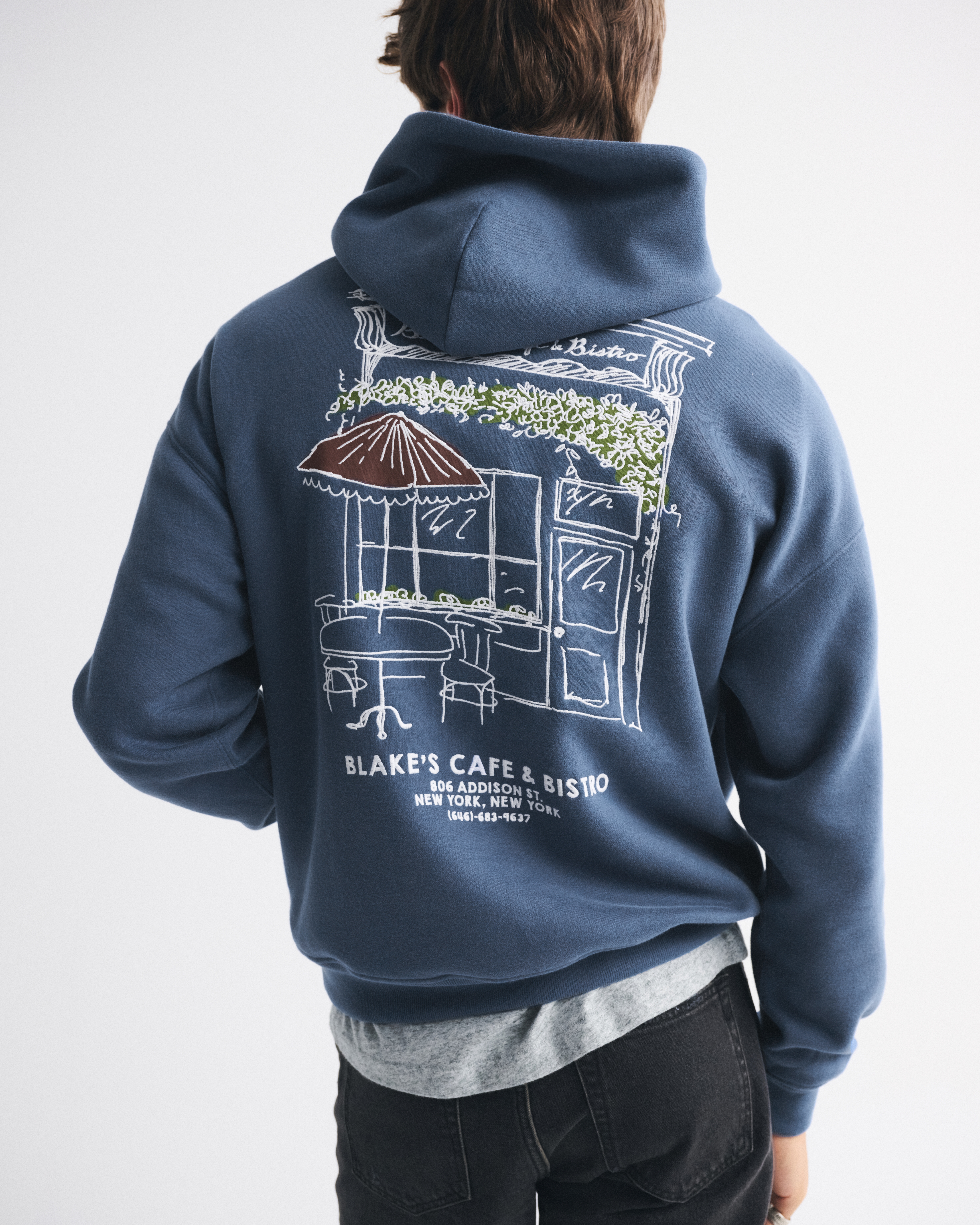 Мужское худи Abercrombie & Fitch Cafe Graphic Popover, цвет: Синий — фото 2