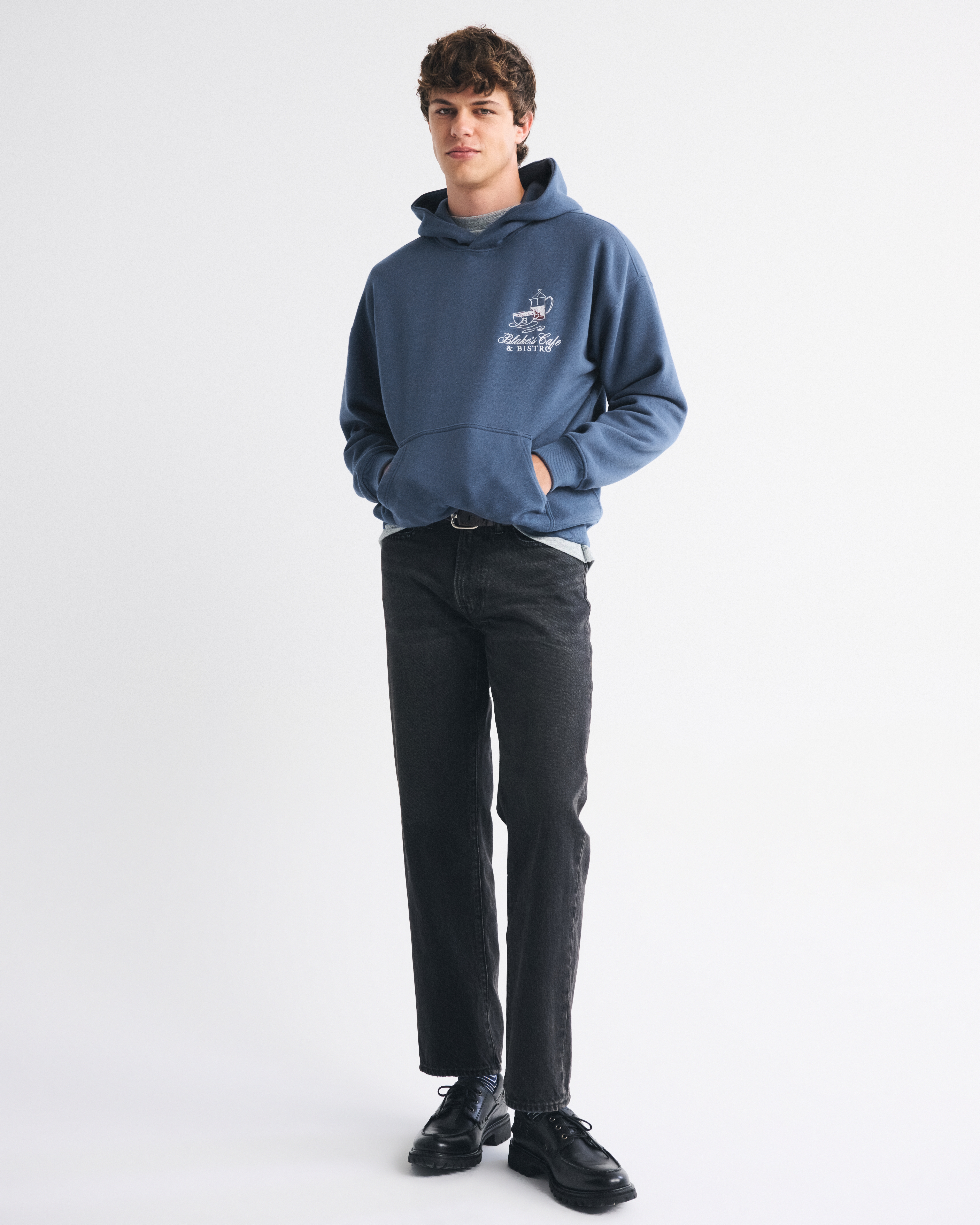 Мужское худи Abercrombie & Fitch Cafe Graphic Popover, цвет: Синий — фото 3