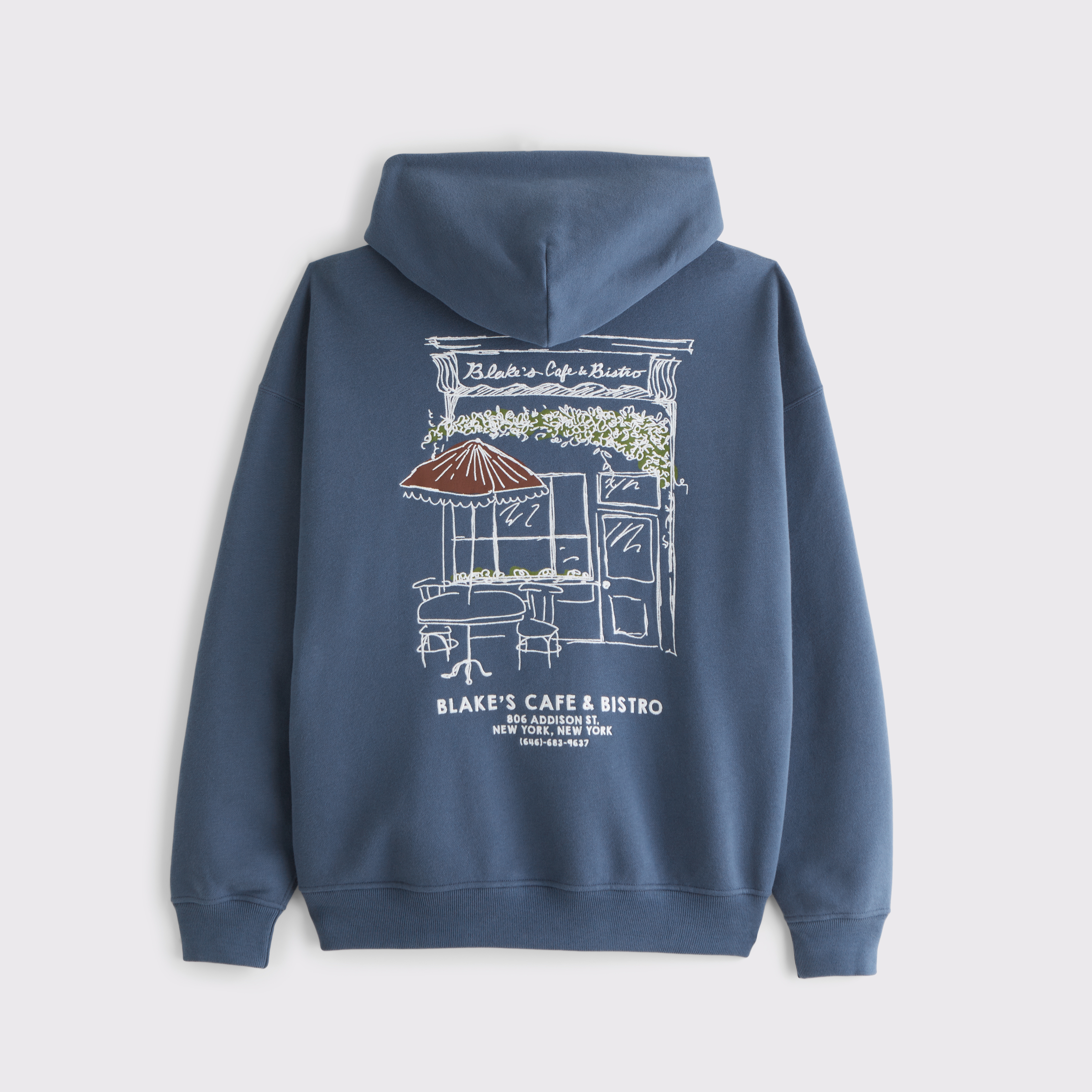 Мужское худи Abercrombie & Fitch Cafe Graphic Popover, цвет: Синий — фото 1