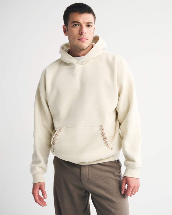 Essential Popover Embroidered Hoodie, Warm Beige Embroidered view 2