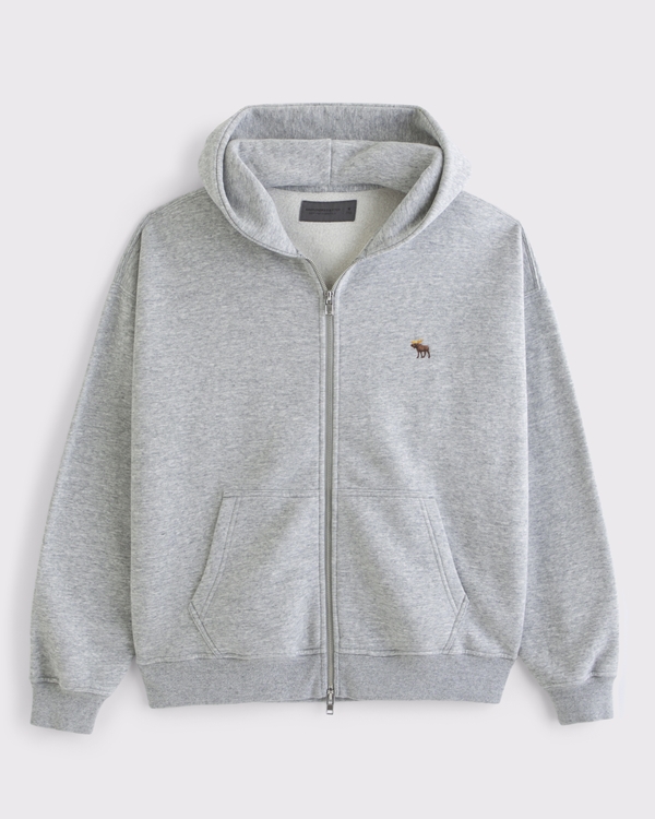 Signature Hoodie mit durchgehendem Reißverschluss und Symbol, Hellgrau view 1