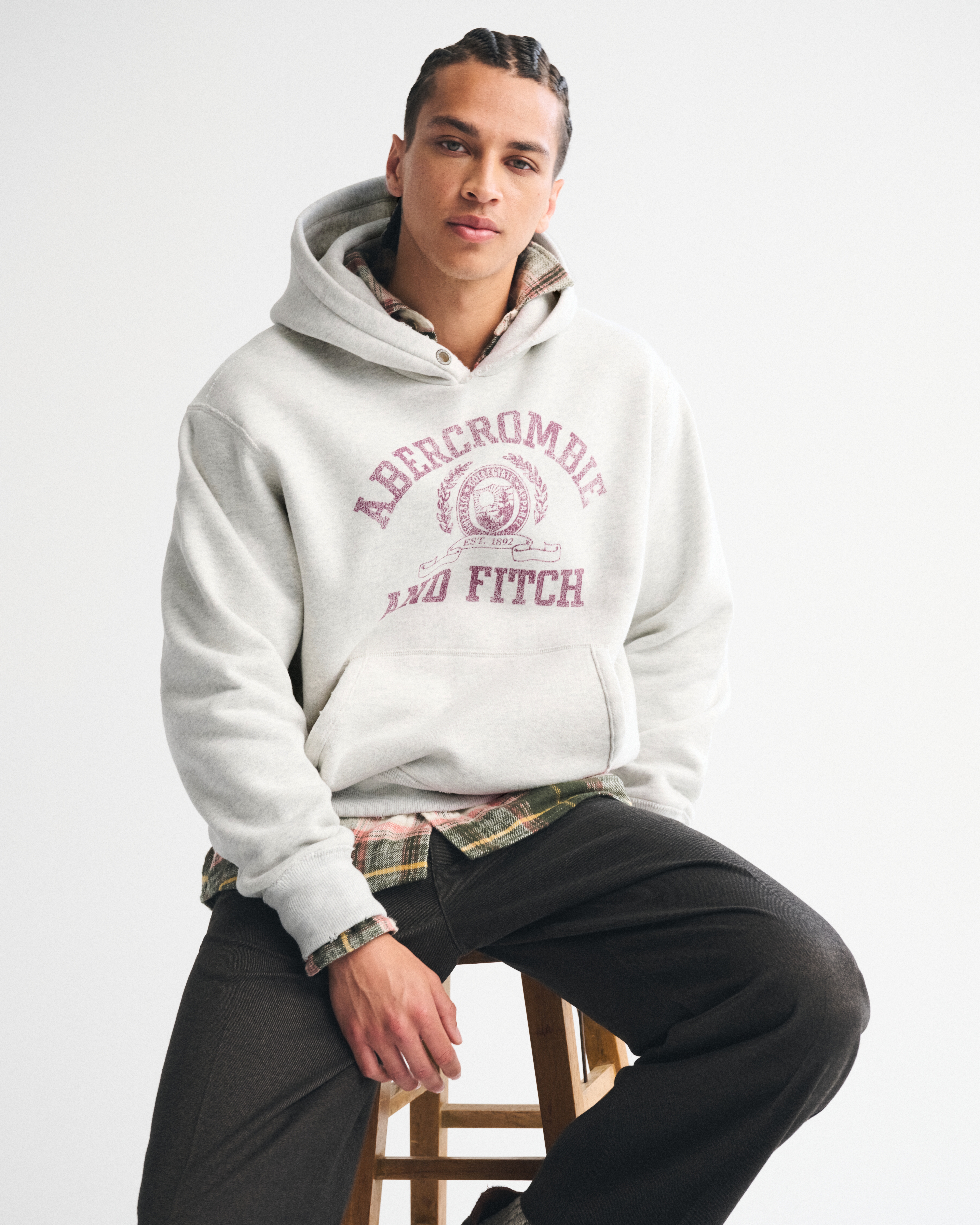 Abercrombie & Fitch Logo Popover Hoodie In Gray