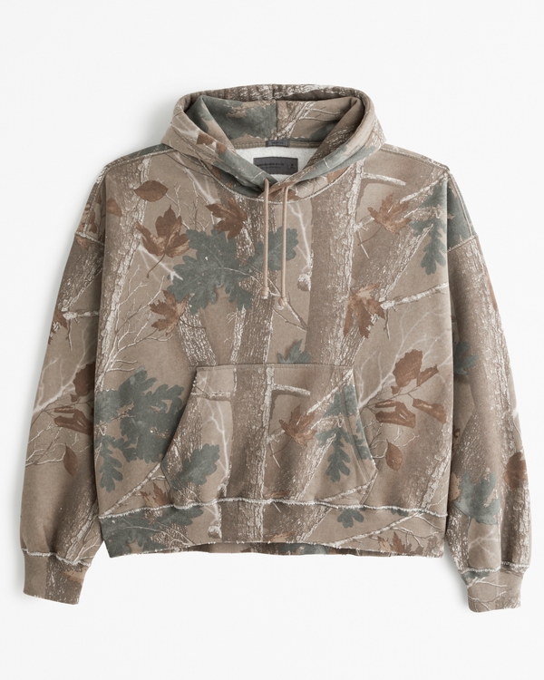 Essential Cropped Popover Hoodie, Brown Camo