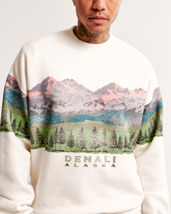 Denali Graphic Crew Sweatshirt, Cream