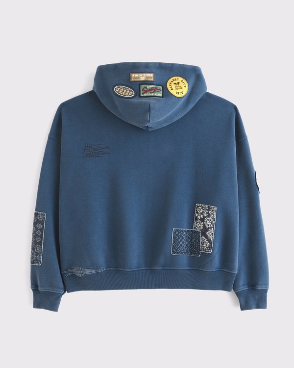 Essential Cropped Full-Zip Hoodie, Navy Blue view 1