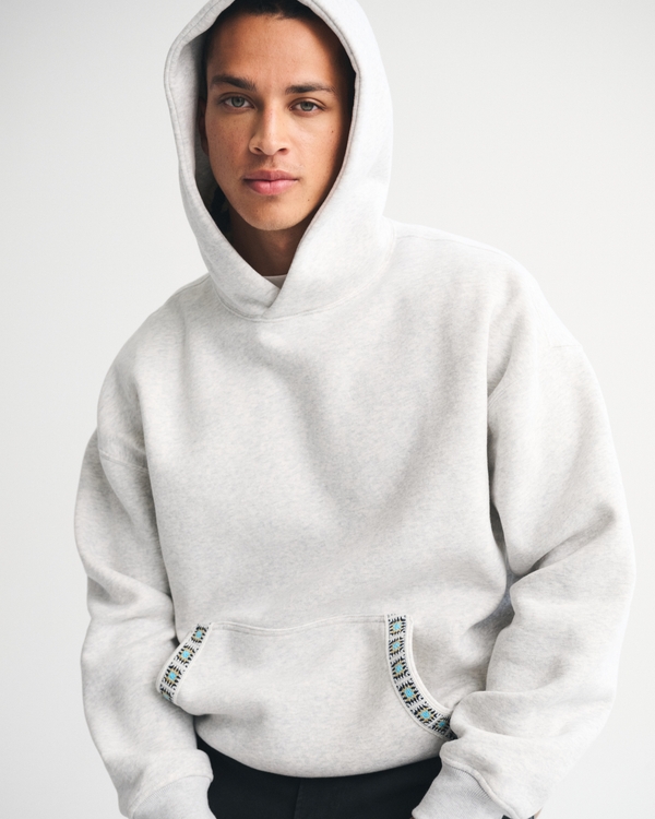 Essential Popover Embroidered Hoodie, Light Heather Gray Embroidered view 1