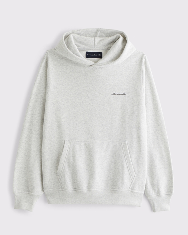 Terry Script Logo Popover Hoodie, Light Heather Gray view 1