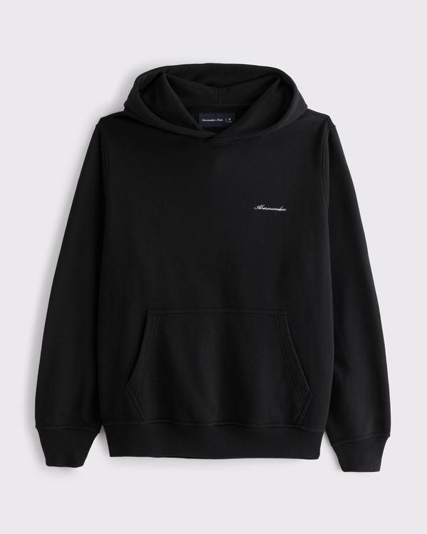 Popoverhoodie van badstof met logo in schrijfletters, Zwart view 1