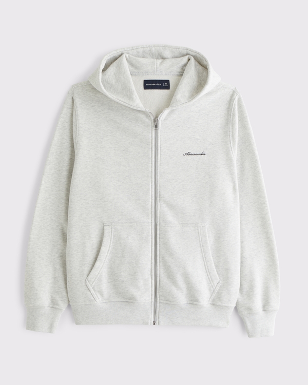Terry Script Logo Full-Zip Hoodie, Light Heather Gray view 1
