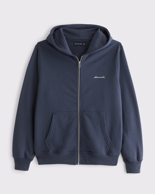 Terry Script Logo Full-Zip Hoodie, Sapphire view 1