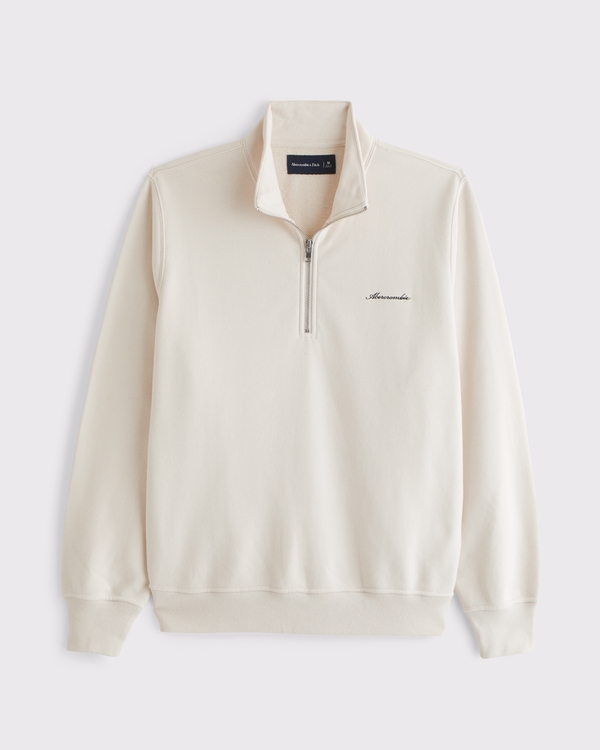 Terry Micro-Logo Half-Zip Sweatshirt, Warm Beige view 1