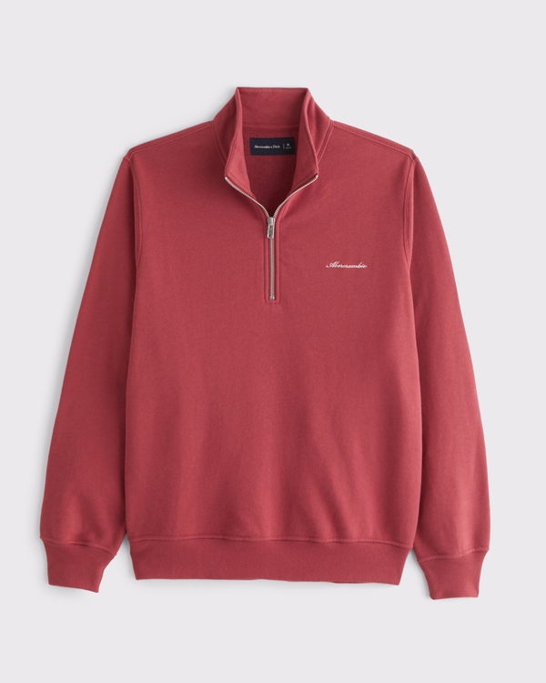 Sweat à micro-logo et demi-zip en éponge, Lie-de-vin Chaud view 1