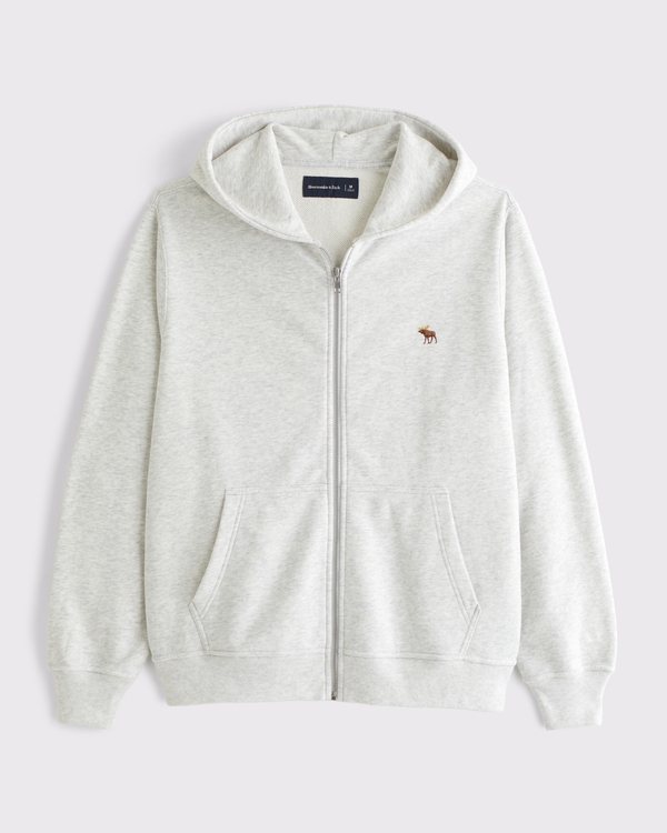 Signature Icon Terry Full-Zip Hoodie, 淺麻灰色 view 1