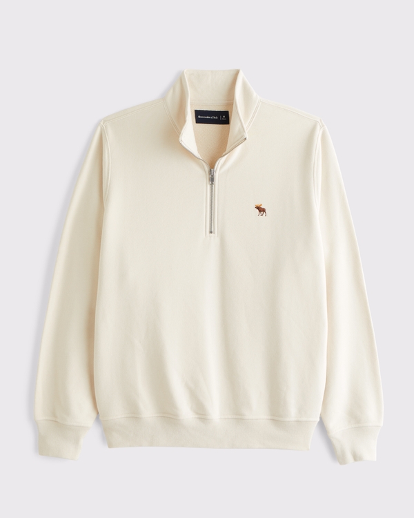 Signature Icon Terry Half-Zip, Beige Foncé view 1