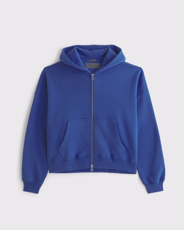 Essential Cropped Full-Zip Hoodie, Blue view 1