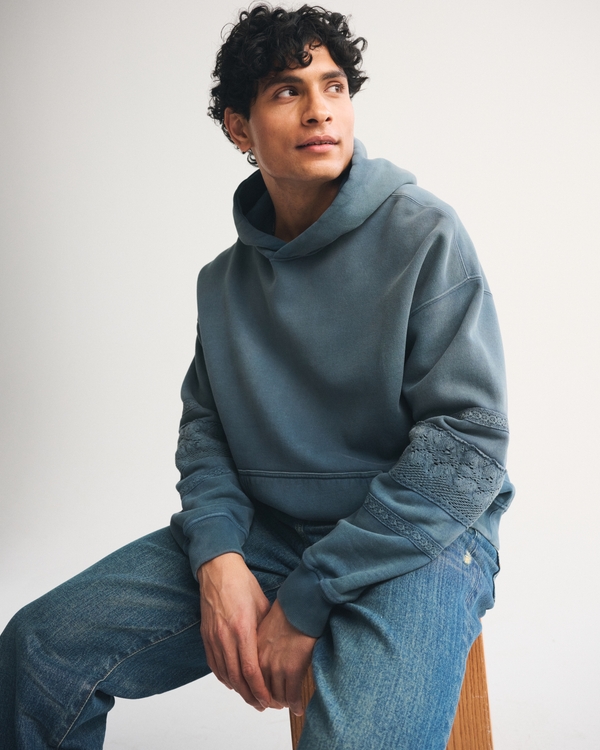 Essential Popover Crochet-Style Hoodie, Blue view 2