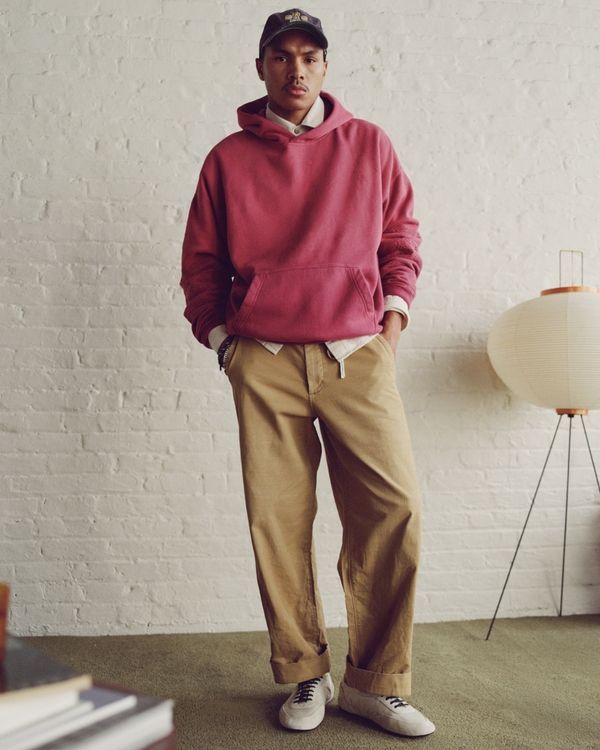 Essential Popover Embroidered Hoodie, Dark Pink view 1