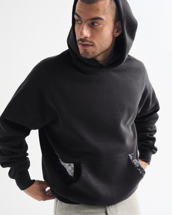 Essential Popover Patchwork Hoodie, Dark Grey Patchwork view 1