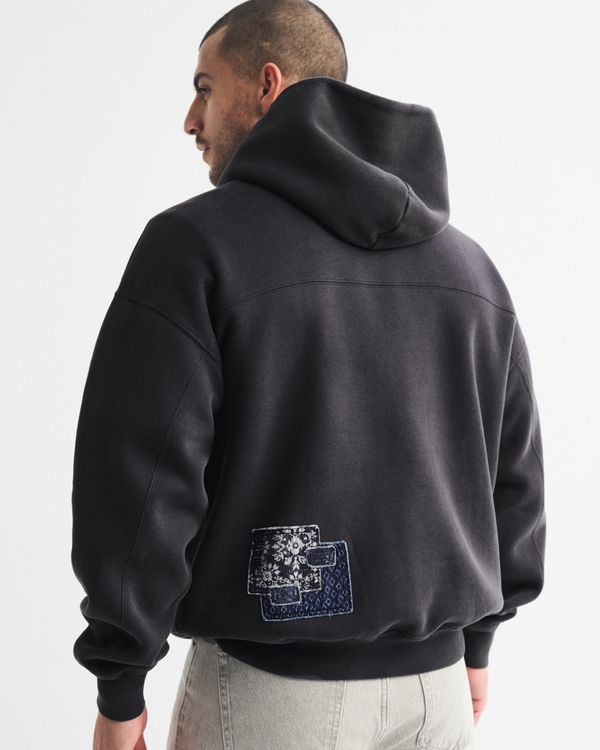 Essential Popover Patchwork Hoodie, Dark Grey Patchwork view 2