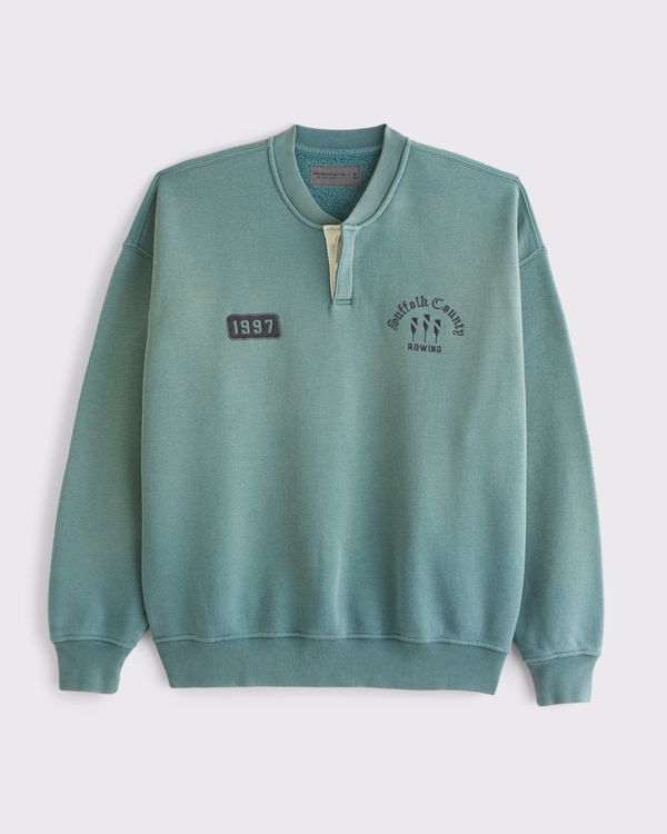 Henley Graphic Sweatshirt, Deep Sage view 1