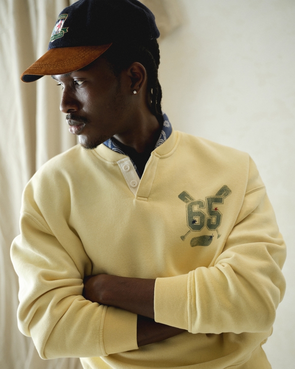 Henley Graphic Sweatshirt, Straw view 1