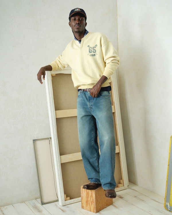 Henley Graphic Sweatshirt, Straw view 2