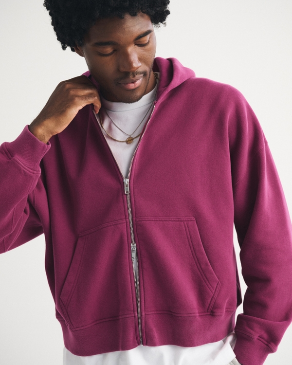 Essential Cropped Full-Zip Hoodie, Dark Pink view 1