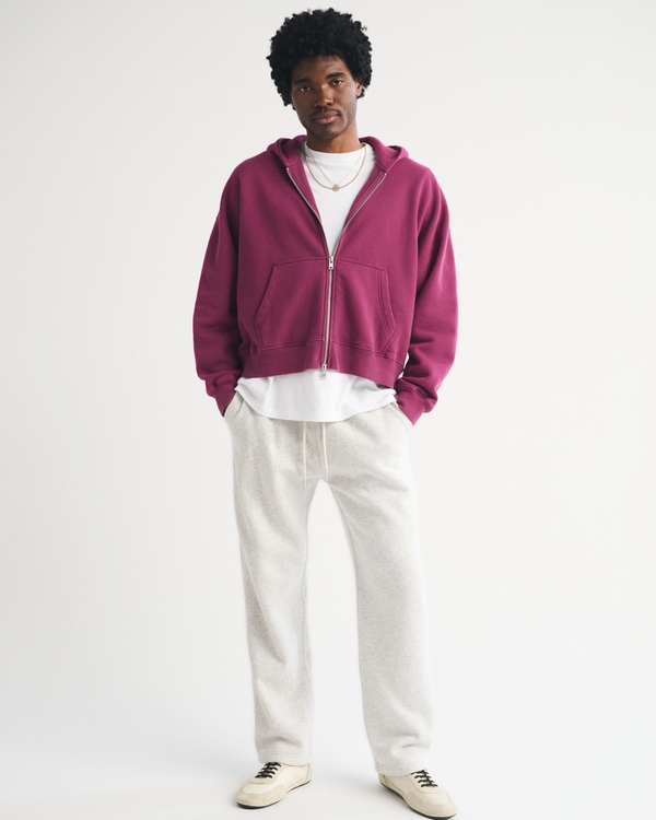 Essential Cropped Full-Zip Hoodie, Dark Pink view 2