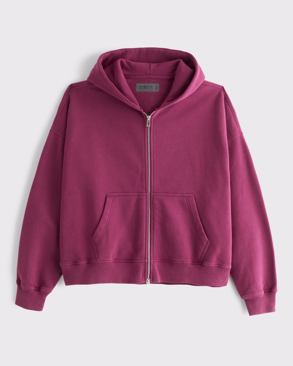 Essential Cropped Full-Zip Hoodie, Dark Pink view 1