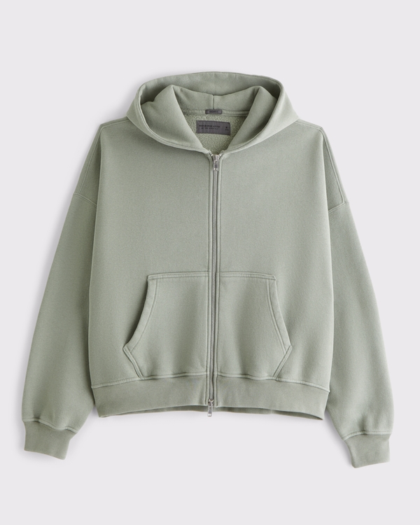 Essential Cropped Full-Zip Hoodie, Frosty Olive view 1