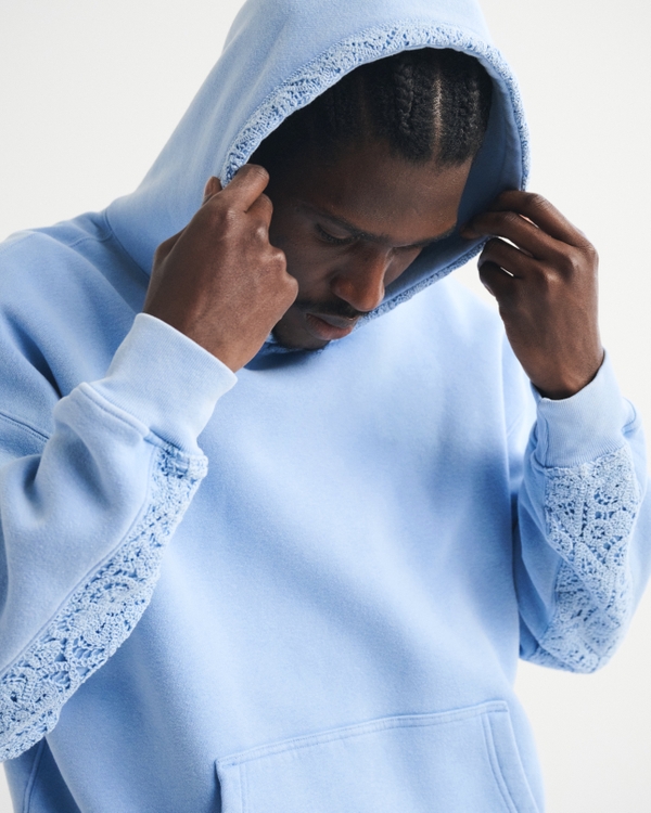 Essential Popover Crochet-Style Hoodie, Light Blue Crochet-style view 1