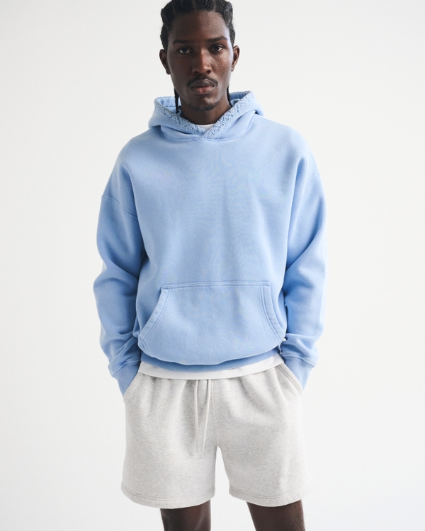 Essential Popover Crochet-Style Hoodie, Light Blue Crochet-style view 2