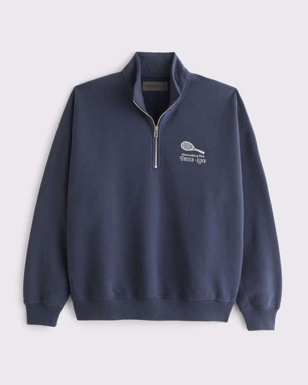 Felpa con mezza zip e stampa tennis con logo, Zaffiro view 1