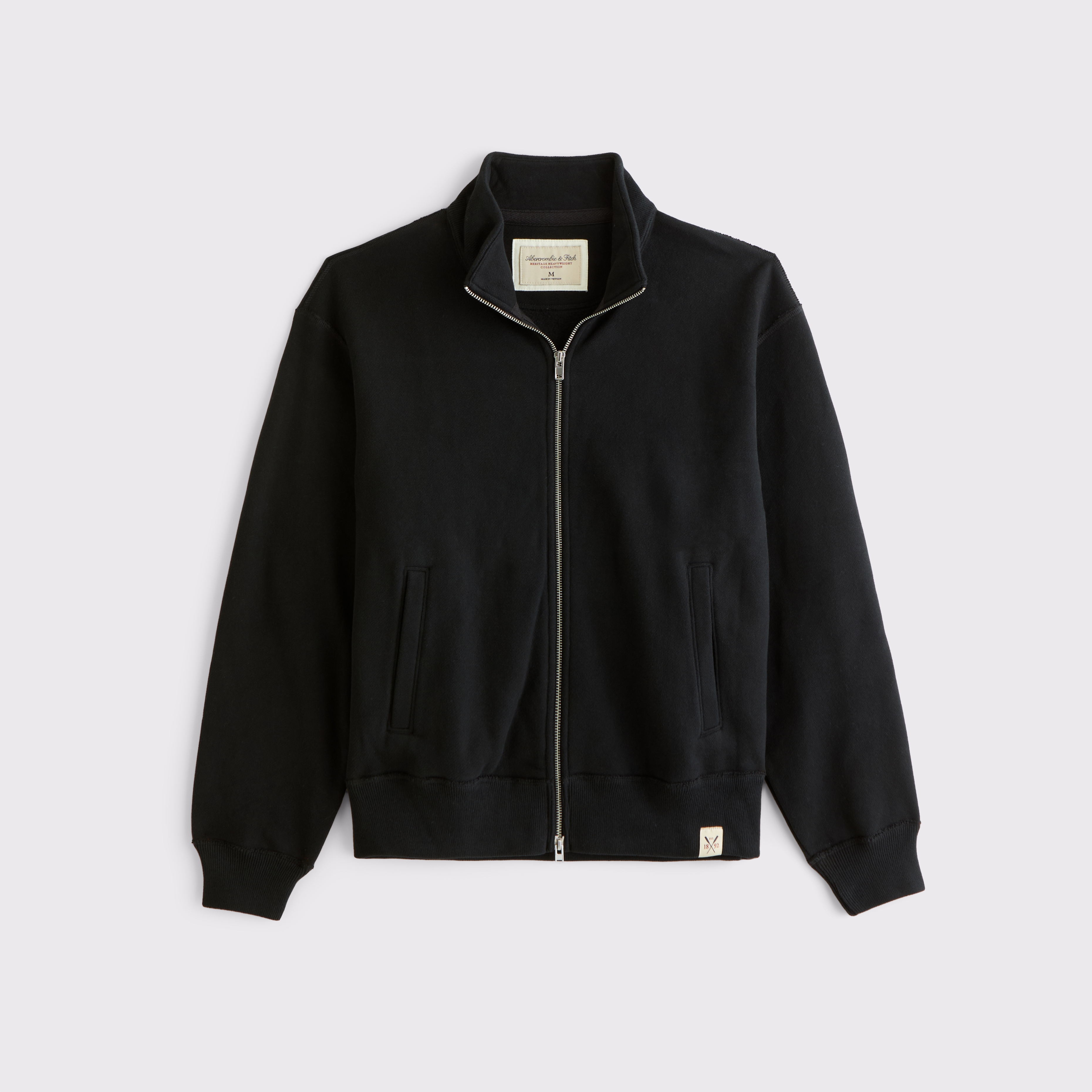 Мужской свитшот Abercrombie & Fitch Heritage Heavyweight Full-Zip, цвет: Чёрный — фото 1