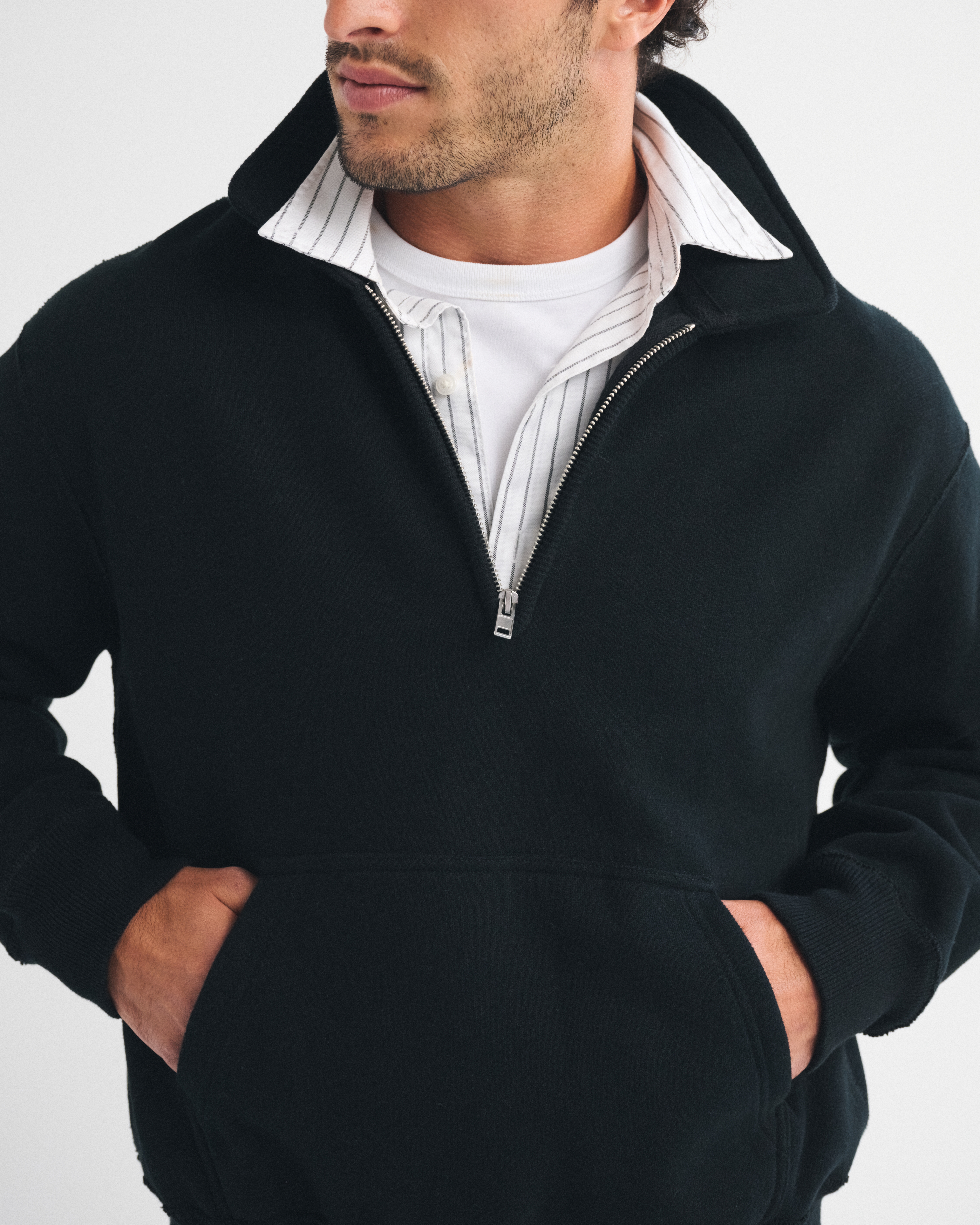 Свитшот Abercrombie & Fitch Heritage Heavyweight Half-Zip, цвет: Чёрный — фото 2