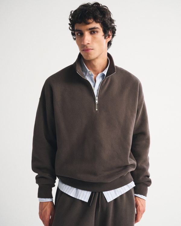 Essential Half-Zip Sweatshirt, Dark Brown view 1