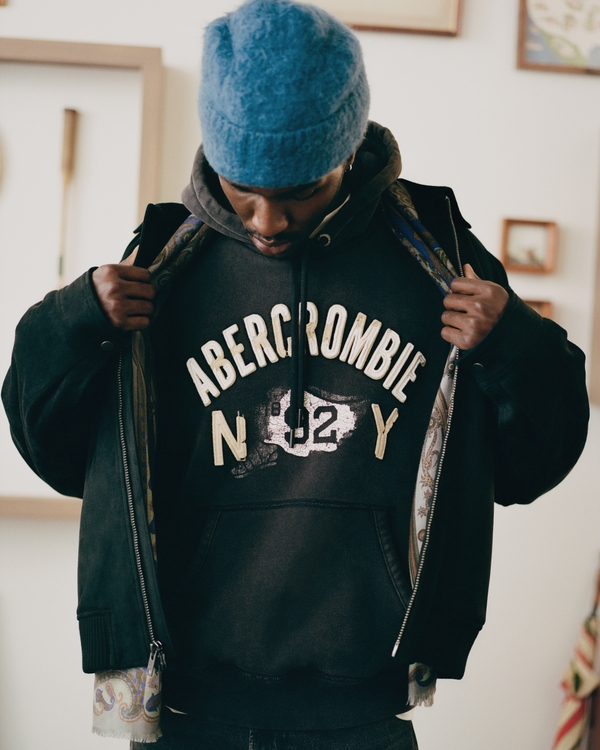 Heritage Heavyweight Logo Popover Hoodie, Black view 1