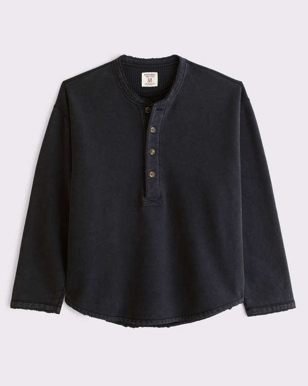 Henley Sweatshirt, Washed Black view 1