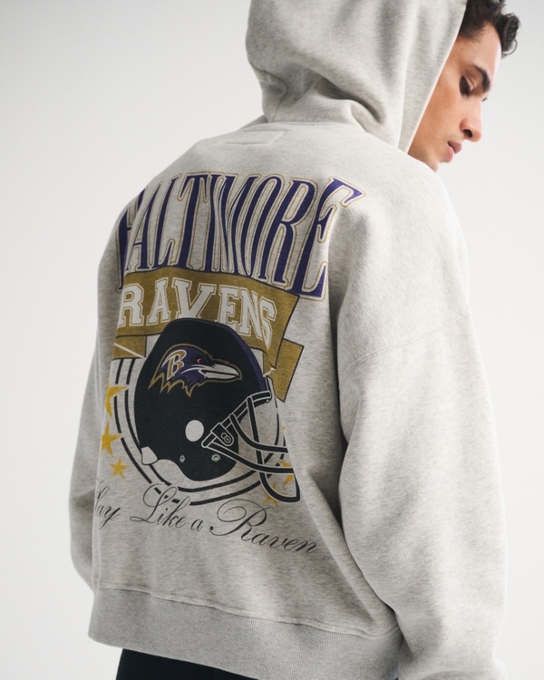 Baltimore Ravens Full-Zip Hoodie, Heather Gray-ravens view 1