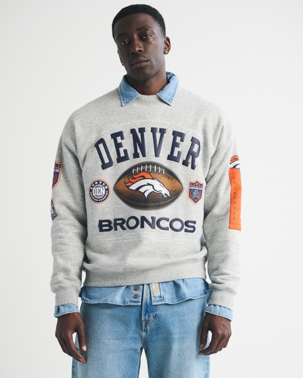 Denver Broncos Crew Sweatshirt, Light Gray-broncos view 1